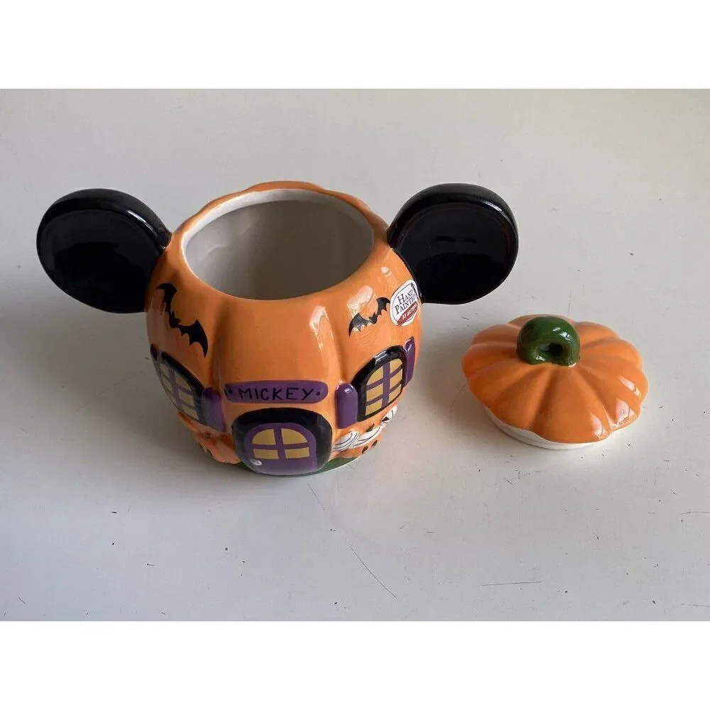Disney Mickey‎ Mouse Halloween Pumpkin Haunted House Ceramic Cookie Jar NEW
